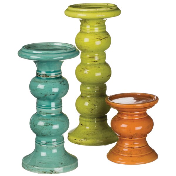 Ophelia & Co. 3 Piece Pillar Ceramic Candlestick Set & Reviews | Wayfair